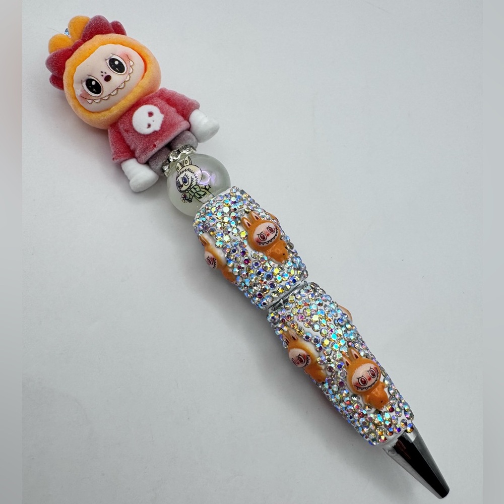 Sparkling Rhinestone Beaded Handmade Labubu Pen with Ink Refill